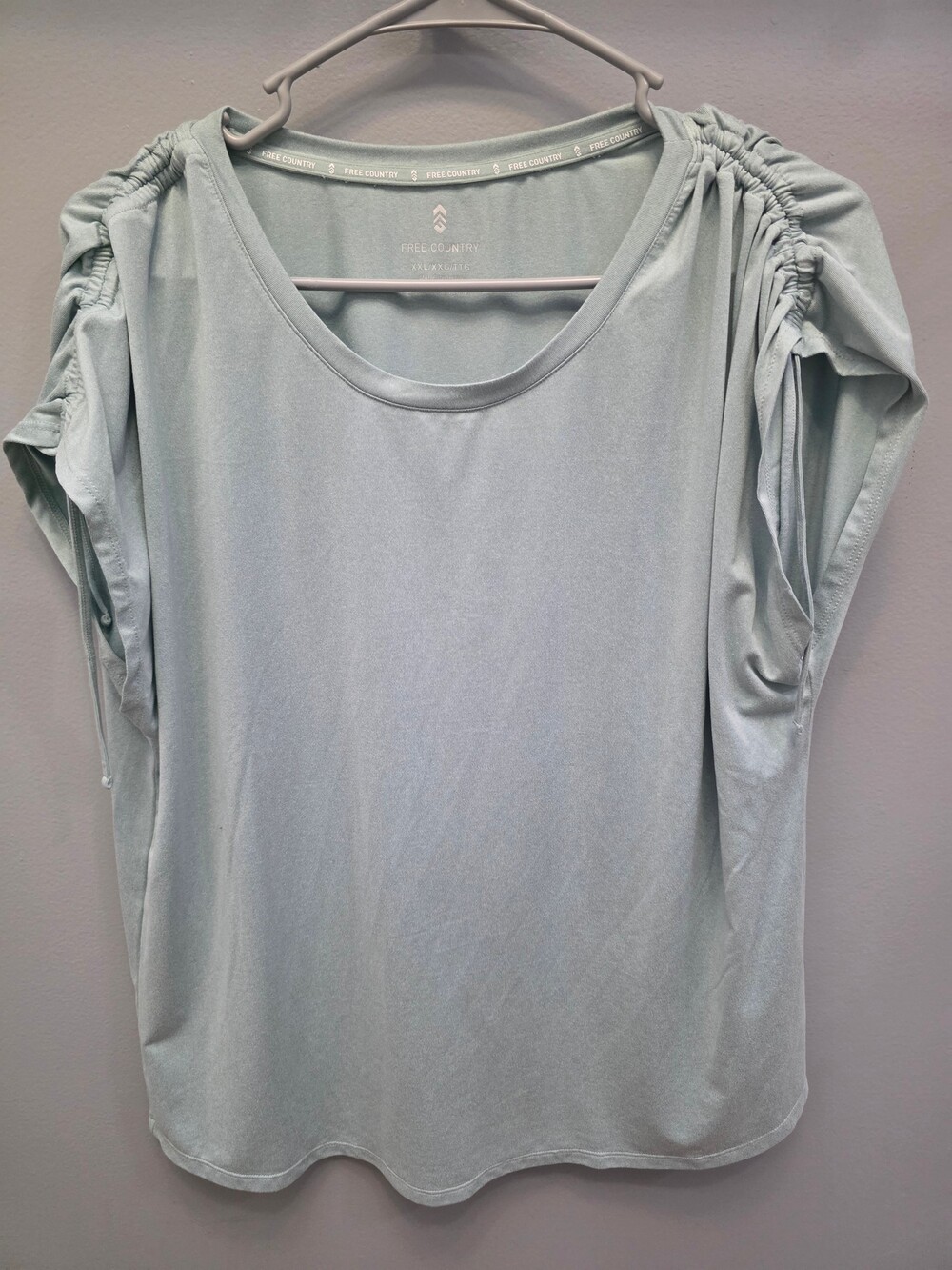 Free Country XXL Women's Blouse Sage Green Knit Ruched Sleeve
